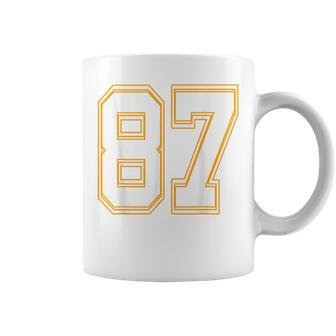 Number 87 Red Yellow White Football Basketball Soccer Fans Coffee Mug | Mazezy