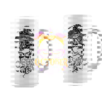 October Girl Halloween Messy Bun Lady Hair Glasses Leopard Coffee Mug - Seseable