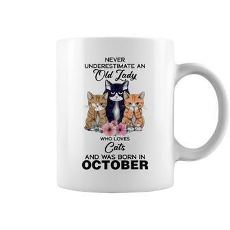 October Never Underestimate An Old Lady Who Loves Cats Coffee Mug | Mazezy UK