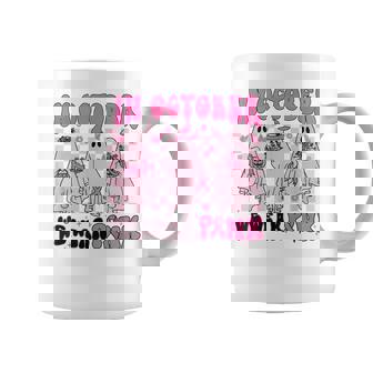 In October We Wear Pink Ghosts For Breast Cancer Girls Coffee Mug | Mazezy