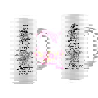 In October We Wear Pink Messy Bun Breast Cancer Awareness Coffee Mug | Mazezy