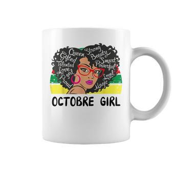 Octobre Girl Black With Red Glasses Birthday Coffee Mug | Mazezy