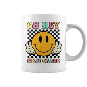 Oh Hey First Grade Hippie Smile Face Retro Back To School Hippie Gifts Coffee Mug | Mazezy