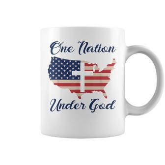 One Nation Under God Christian Cross American Flag Usa Map Usa Funny Gifts Coffee Mug | Mazezy
