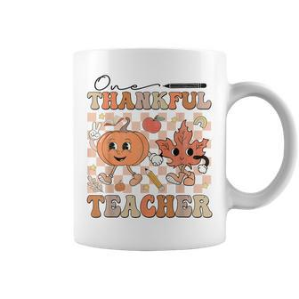 One Thankful Teacher Thanksgiving Groovy Fall Autumn Teacher Coffee Mug - Seseable