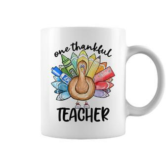 One Thankful Teacher Thanksgiving Turkey Cute Pencil Coffee Mug | Mazezy