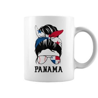 Panamanian Baseball Fan Girl Mom Messy Bun Panama Flag Coffee Mug | Mazezy