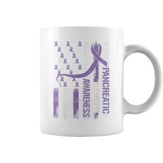 Pancreatic Cancer Awareness Month American Flag Ribbon Coffee Mug - Seseable