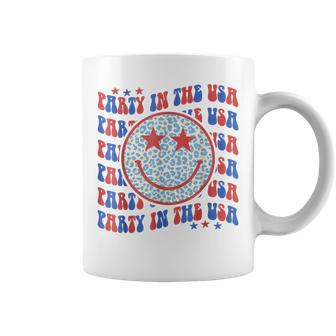 Party In The Usa Hippie Smile Face Leopard 4Th Of July Coffee Mug - Seseable