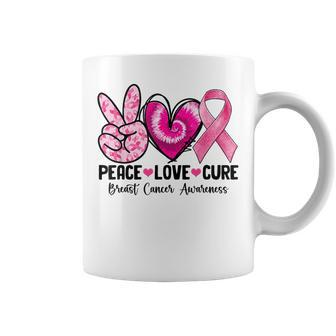 Peace Love Cure Breast Cancer Awareness Warrior Pink Ribbon Coffee Mug - Seseable