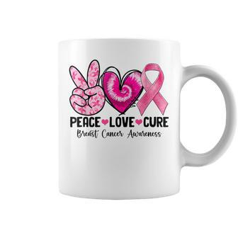 Peace Love Cure Breast Cancer Awareness Warrior Pink Ribbon Coffee Mug | Mazezy