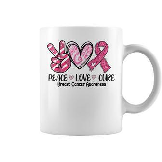 Peace Love Cure Breast Cancer Pink Ribbon Awareness Coffee Mug - Seseable