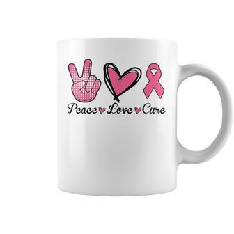 Peace Love Cure Heart Pink Ribbon Breast Cancer Awareness Coffee Mug - Seseable