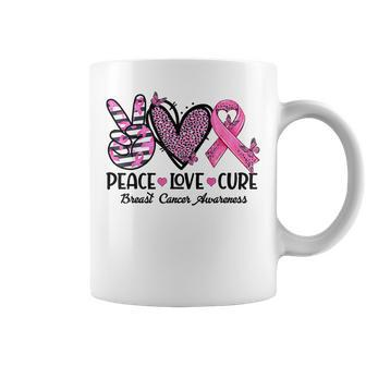 Peace Love Cure Pink Ribbon Heart Breast Cancer Awareness Coffee Mug | Mazezy