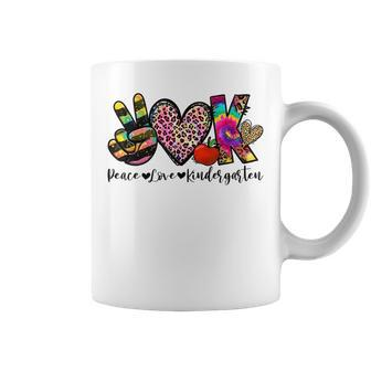 Peace Love Kindergarten Teacher Girls Back To School Funny Coffee Mug | Mazezy