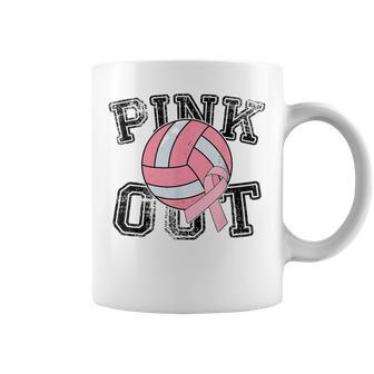 Pink Out Breast Cancer Awareness Pink Ribbon Volleyball Coffee Mug - Seseable
