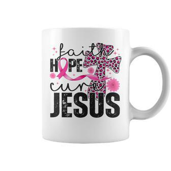 Pink Ribbon Breast Cancer Warrior Faith Hope Cure Jesus Coffee Mug - Monsterry CA