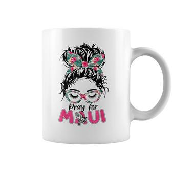 Pray For Maui Hawaii Strong Messy Bun Girls Coffee Mug - Seseable