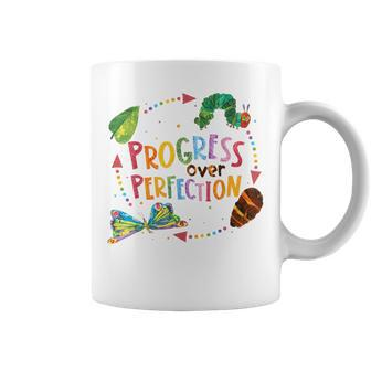 Progress Over Perfection Caterpillar Back To School Teacher Coffee Mug - Seseable