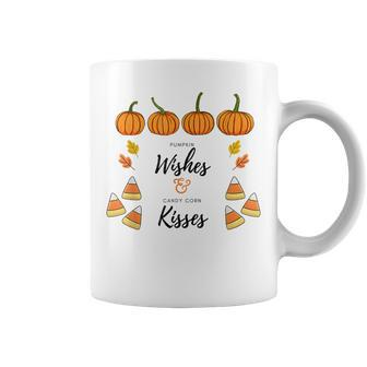 Pumpkin Wishes And Candy Corn Kisses Quote Halloween Fall Halloween Coffee Mug | Mazezy