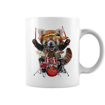 Punk Red Panda Play Drum In Heavy Metal Band Coffee Mug | Mazezy