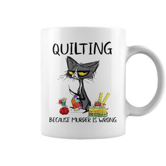 Quilting Murder Is Wrong Vintage Cat Sewing Mom Coffee Mug | Mazezy
