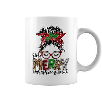 Red Plaid Merry Paraprofessional Messy Bun Para Christmas Coffee Mug | Mazezy