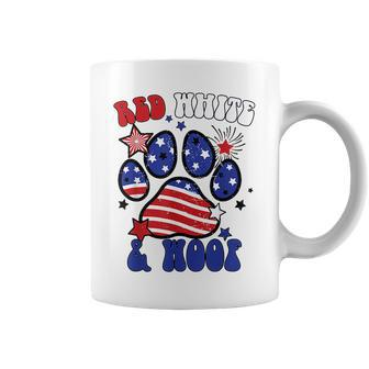 Red White And Woof Us Flag Dog Cat Mom Paw Groovy Coffee Mug | Mazezy