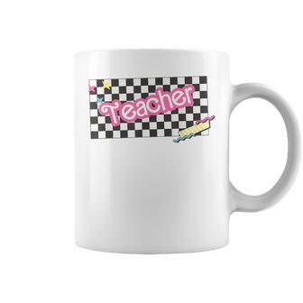 Retro Checkered Pink 90S Teacher Student First Day Of School Coffee Mug - Seseable