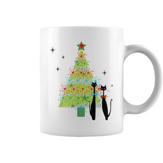 Retro Mid Century Modern Cool Cat Christmas Tree Coffee Mug - Seseable
