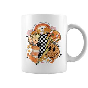 Retro Groovy Autumn Fall Vibes Pumpkin Smile Face Halloween Coffee Mug - Monsterry DE