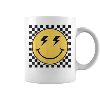 Retro Happy Face Checkered Pattern Smile Face Trendy Smiling Coffee Mug | Mazezy