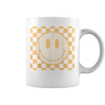 Retro Happy Face Yellow Vintage Checkered Pattern Smile Face Coffee Mug | Mazezy