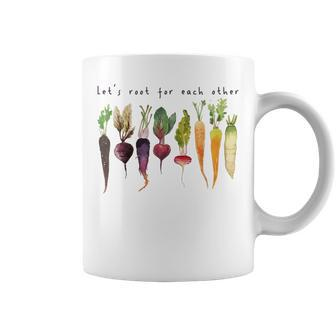 Retro Lets Root For Each Other Cute Veggie Funny Vegan Coffee Mug - Seseable