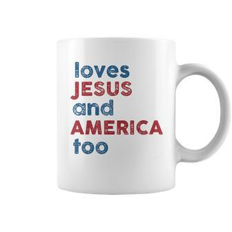 Retro Loves Jesus And America Too 4Th Of July Toddler Kids Coffee Mug - Seseable