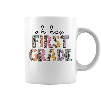 Retro Oh Hey First Grade Leopard Back To School Teachers Coffee Mug - Seseable