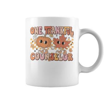 Retro One Thankful Counselor Pumpkin Autumn Leaves Fall Coffee Mug - Seseable