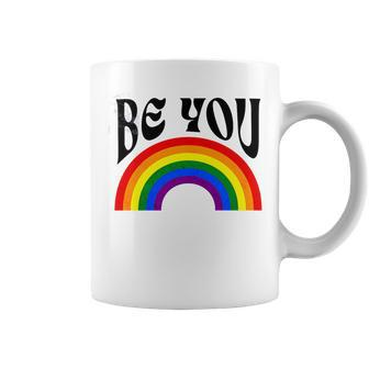 Retro Rainbow Lgbtq Be You Gay Pride Lgbt Ally Flag Vintage Coffee Mug | Mazezy