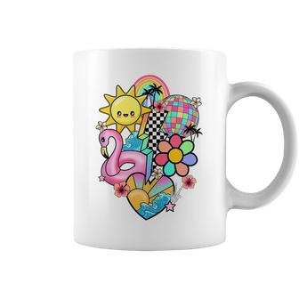 Retro Summer Vibes Sunshine Rainbow Flamingo Beach Life Coffee Mug | Mazezy
