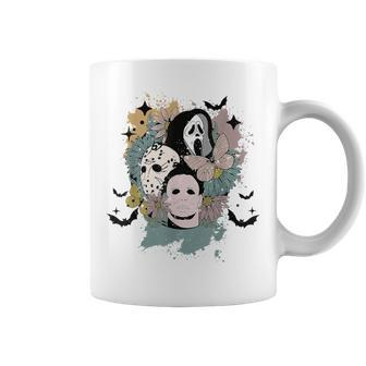Retro Vintage Floral Horrors Movies Characters Halloween Coffee Mug - Monsterry UK