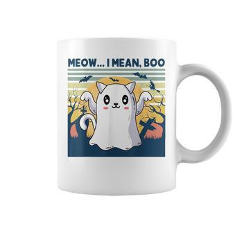 Retro Vintage Meow I Mean Boo Halloween Cat Ghost Meow Cat Halloween Funny Gifts Coffee Mug | Mazezy