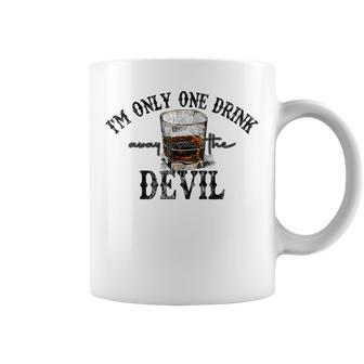 Retro Whiskey Im Only One Drink Away From The Devil Western Coffee Mug - Thegiftio UK