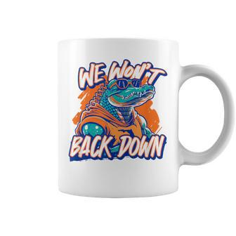 Retro We Won't Back Down Blue And Orange Gator White Coffee Mug | Mazezy