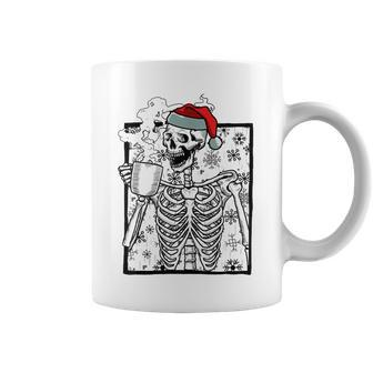 Santa Hat Skeleton Smiling Skull With Coffee Christmas For Coffee Lovers Coffee Mug | Mazezy