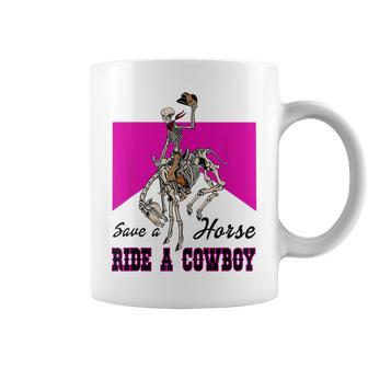 Save A Horse Ride A Cowboy Skeleton Western Pink Coffee Mug - Seseable