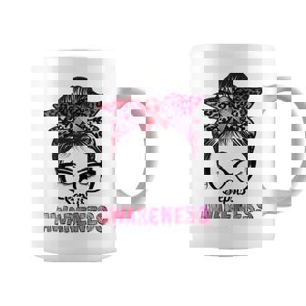 Sepsis Awareness Red Ribbon Leopard Messy Bun Coffee Mug - Monsterry