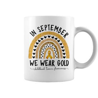 In September We Wear Gold Childhood Cancer Awareness Rainbow Coffee Mug | Mazezy