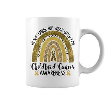 In September We Wear Golden Ribbon For Childhood Cancer Coffee Mug | Mazezy