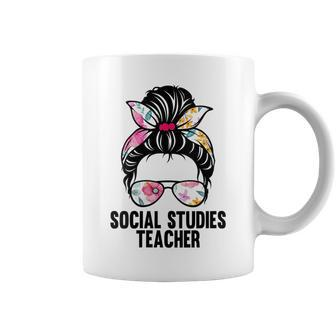 Social Studies Teacher Funny Messy Bun Wife Mom Gifts For Mom Funny Gifts Coffee Mug | Mazezy