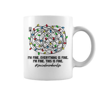 Social Worker Christmas Light Im Fine Everything Is Fine Coffee Mug | Mazezy
